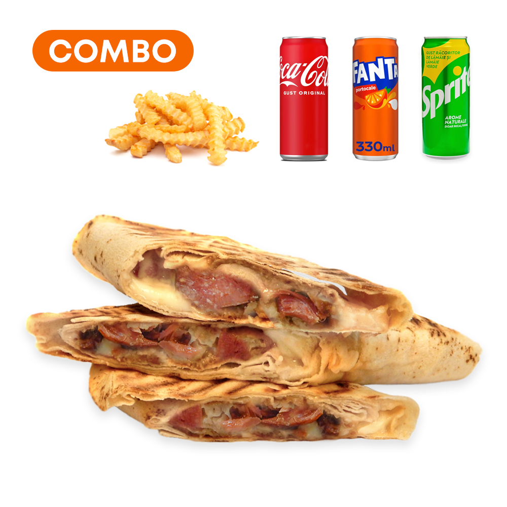 Combo Toast Rollo Garniță cu Cartofi Prăjiți + Suc / Apă