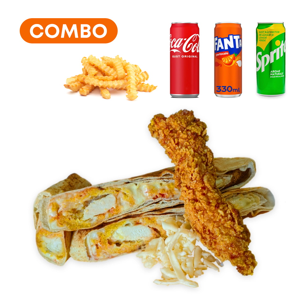 Combo Toast Strips Piept Pui cu Cartofi Prăjiți + Suc / Apă