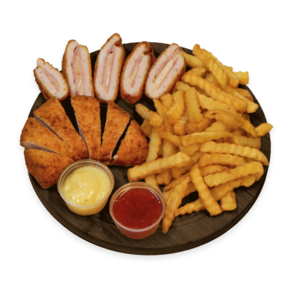 Meniu Cordon Bleu cu Cartofi Prăjiți și Salată