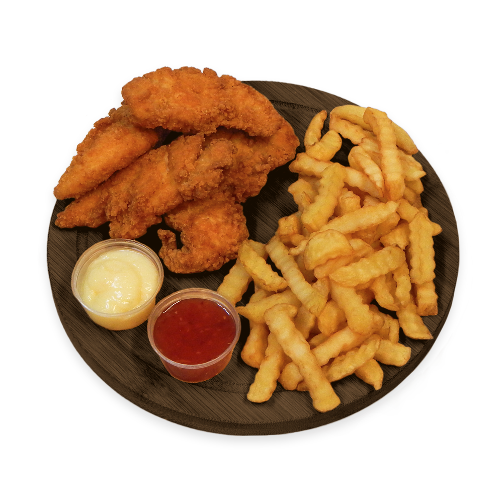 Meniu Crispy Strips Pui cu Cartofi Prăjiți și Salată