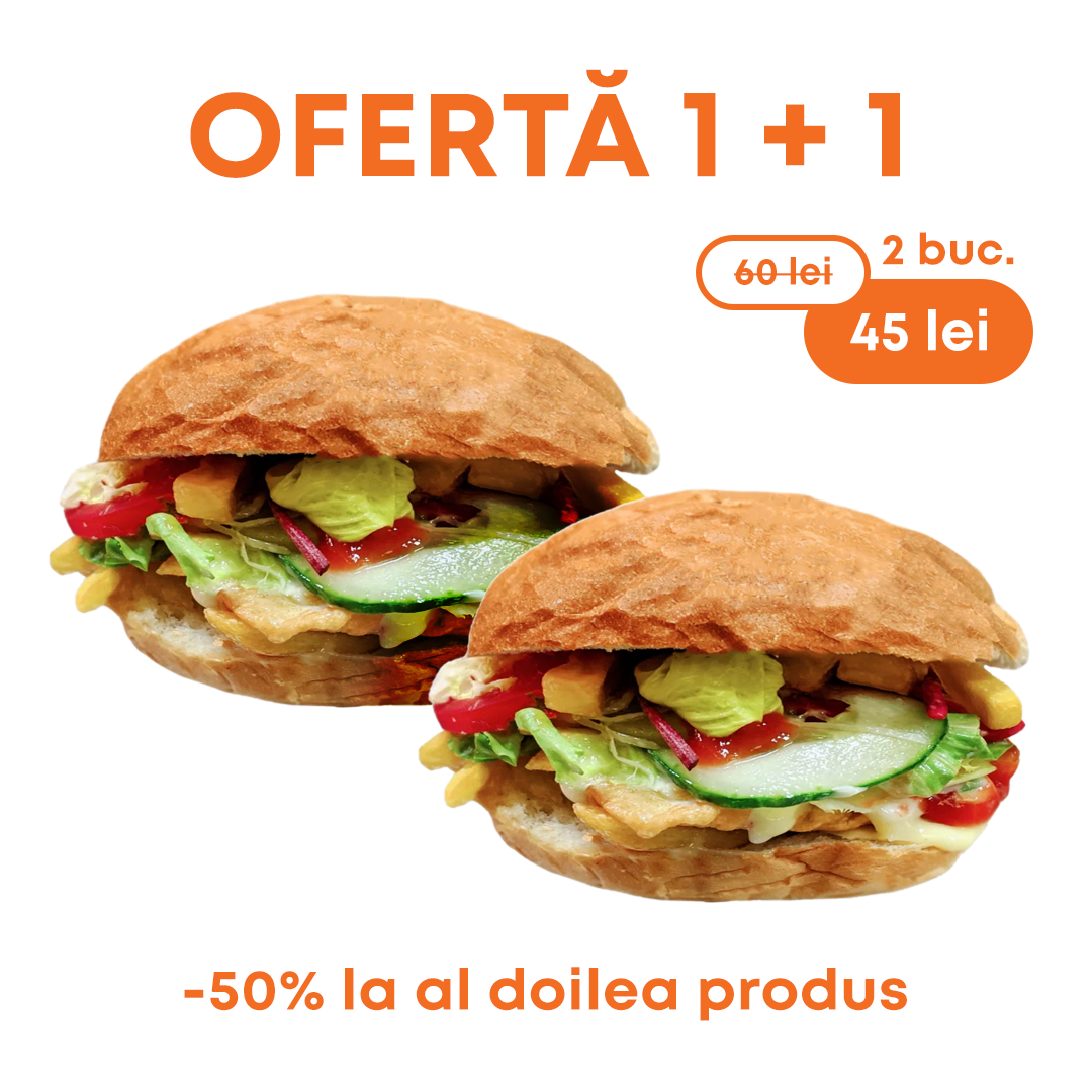 Hamburger Șnițel Piept Pui 1+1